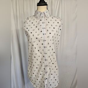 JOJO White Button Up Coffee Novelty Long Shirt Size M